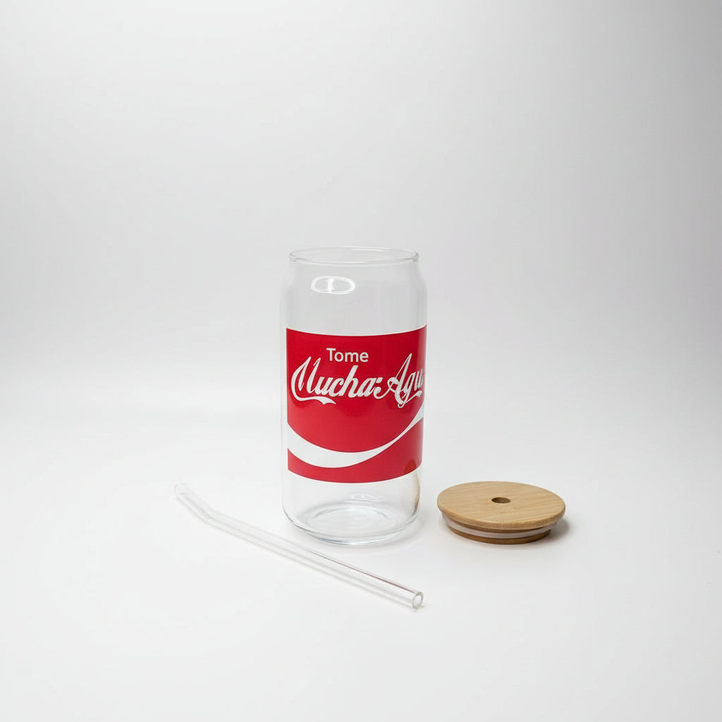 Vaso Tapa bambú - Tome Mucha agua Edición Retro