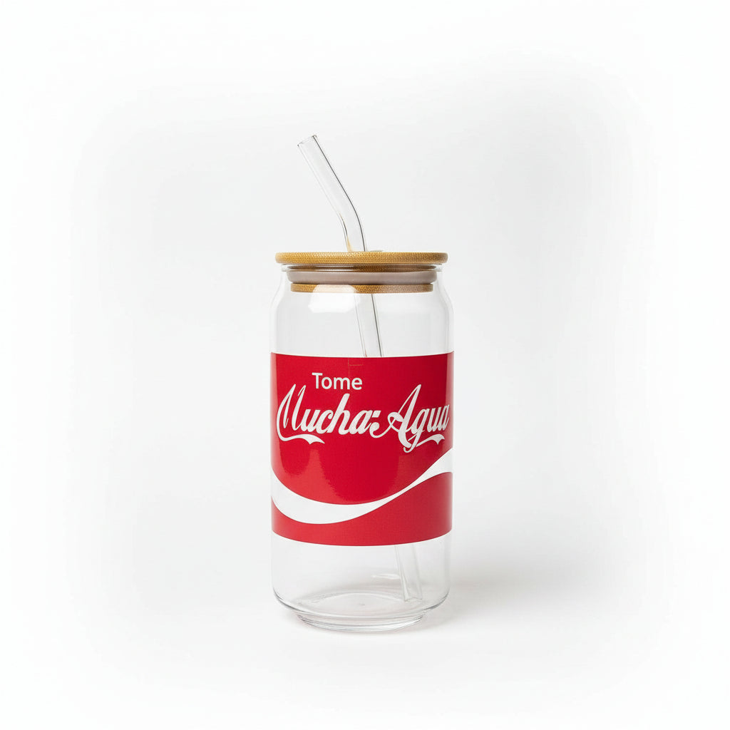 Vaso Tapa bambú - Tome Mucha agua Edición Retro